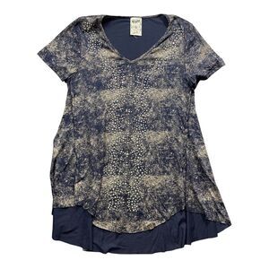 Vocal Small V Neck Blue Rhinestone Studded Short Sleeve Top